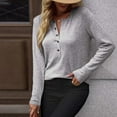 thumbnail image 6 of WREESH Womens Fashion T-Shirts V Neck Solid Color Pullover Regular Fit Button Henley Long Sleeve Tops Button Casual T-Shirt Top Blouse Gray, 6 of 9