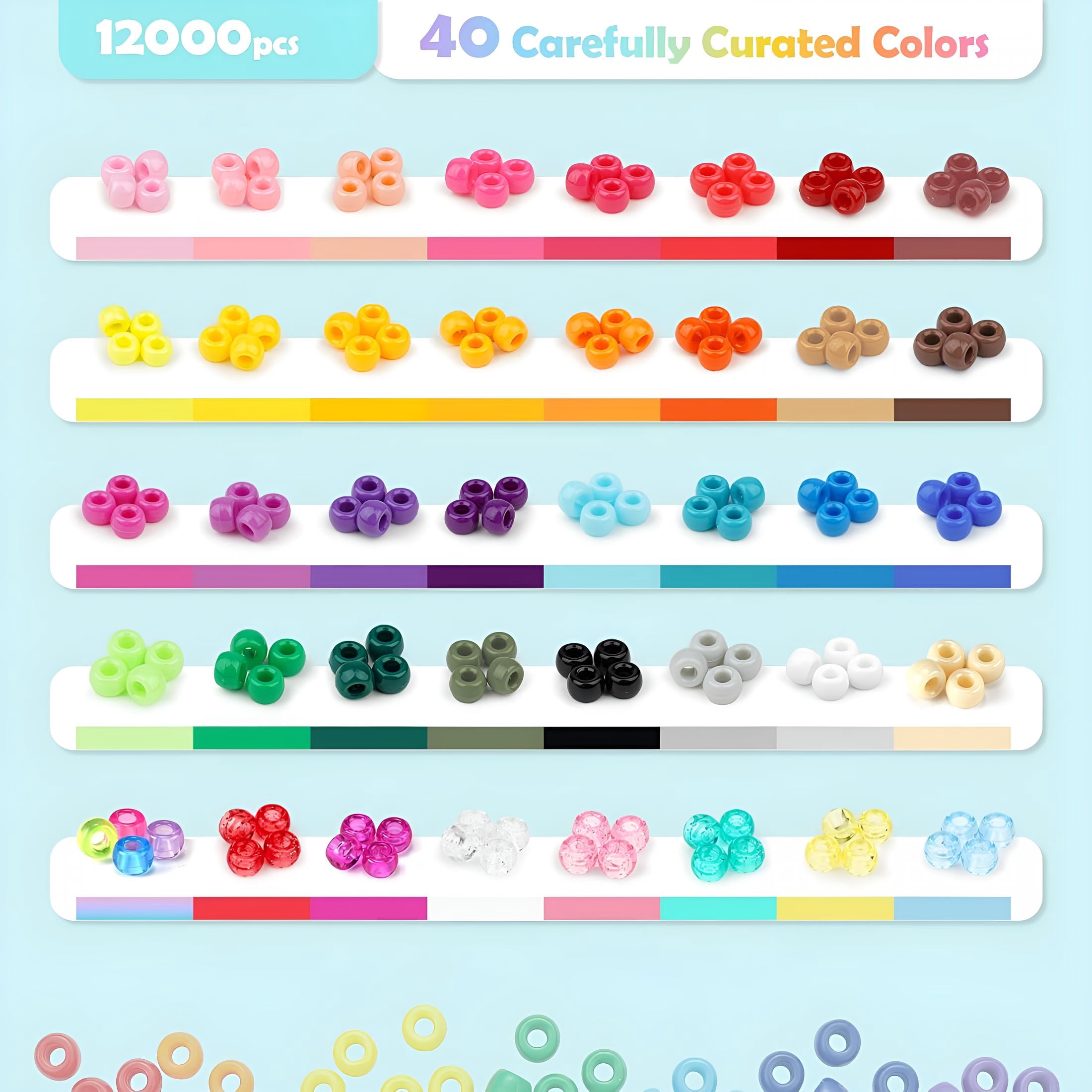 DESIGNICE 12000Pcs Pony Beads Kit,40 Colors Rainbow Beads for Bracelets Friendship with Neon Glow Beads Bulk for Hair Braiding Diy Jewelry Making Craft Kits