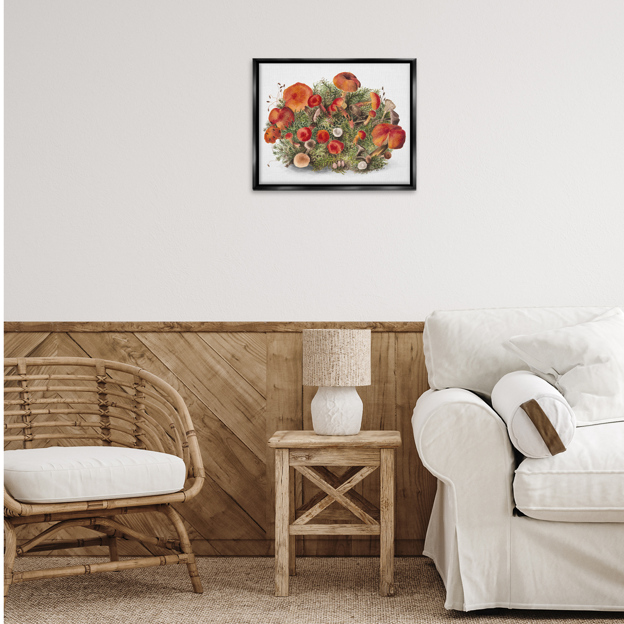Stupell Industries Rustic Cottage Mushrooms Botanical & Floral Painting Black Floater Framed Art Print Wall Art, 21 x 17