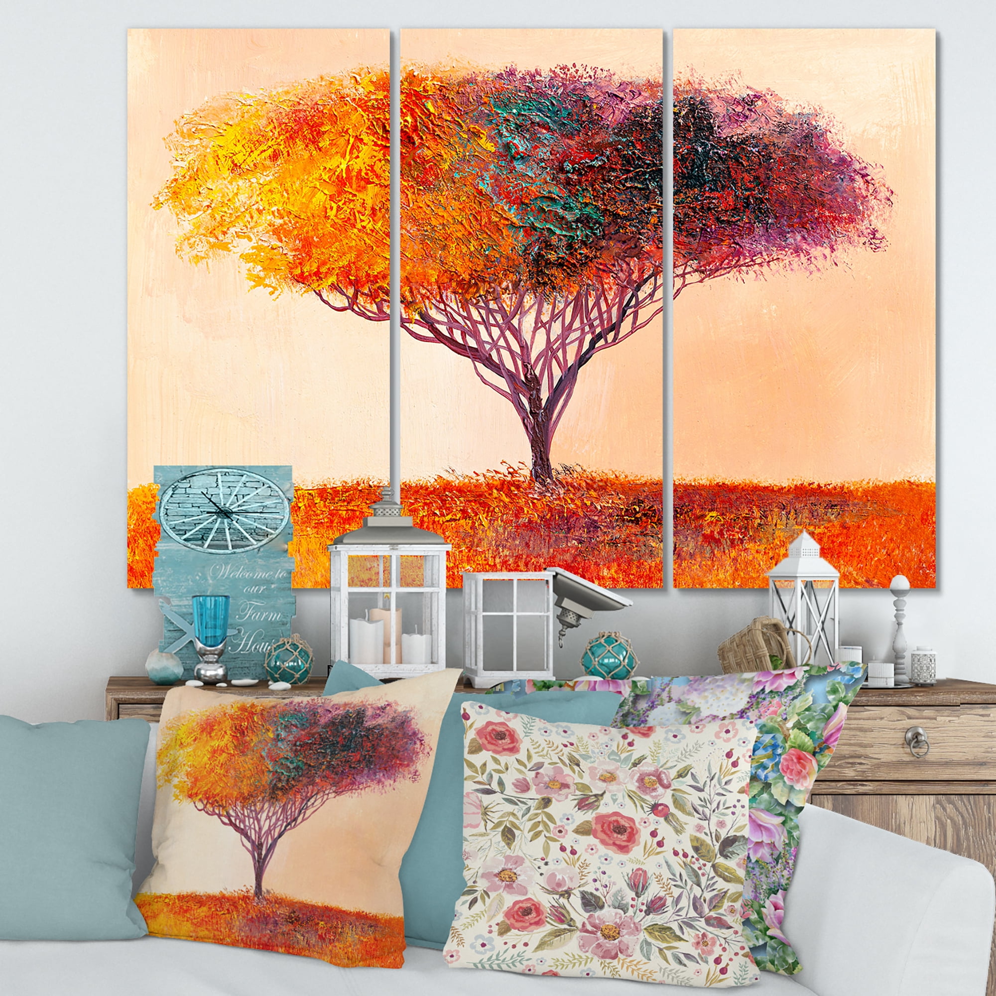 Designart ' Impressionist Landscape Colorful Abstract Tree ' Modern Canvas Wall Art Print
