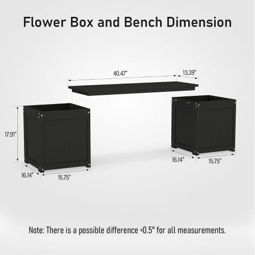 HDPE 2-in-1 Outdoor Bench with Flower Boxes, Open-Bottom Planter, Garden Patio Seating, 71 in W, Black