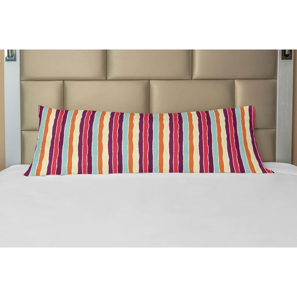 Colorful Body Pillow Case Cover with Zipper, Vertical Lines with Torn