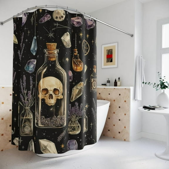 Goth Witchy Shower Curtains, Halloween Bathroom Decor, Magic Witch Potion Bottles, Spooky Home Accessories, Black Gothic Bathroom Curtain 66x72in