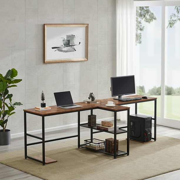 Home Office Two Person Desk Double Computer With Storage Shelves E Tra Long 2 People Workstati Com Home Office Two Person Desk Double, Long Home Office Desk For Two
