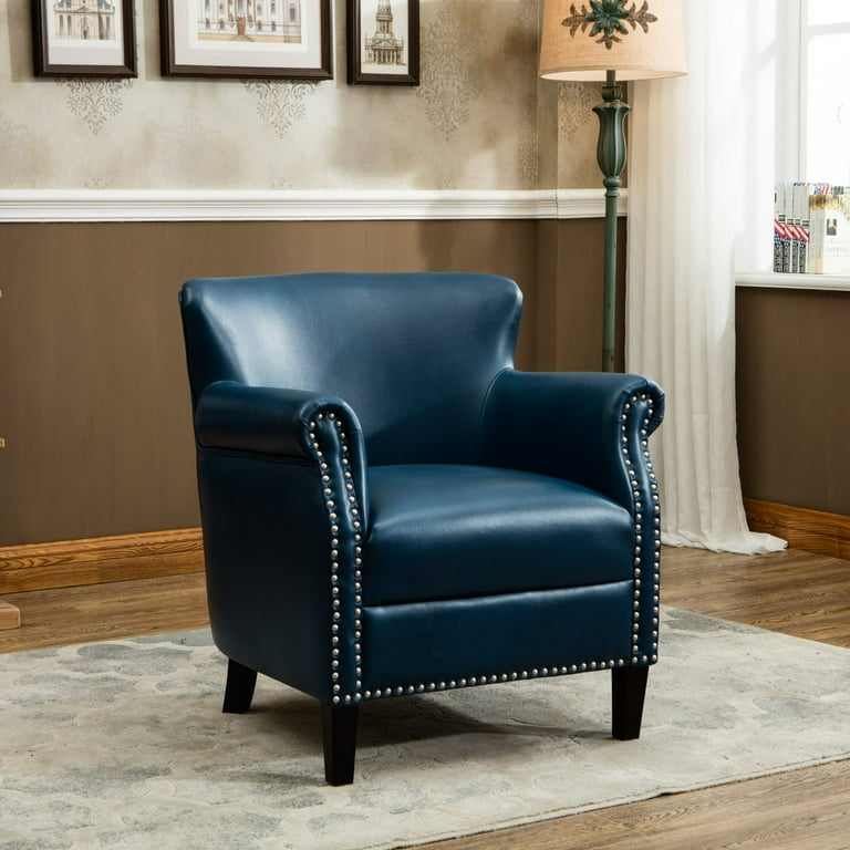Navy blue on sale leather accent chair