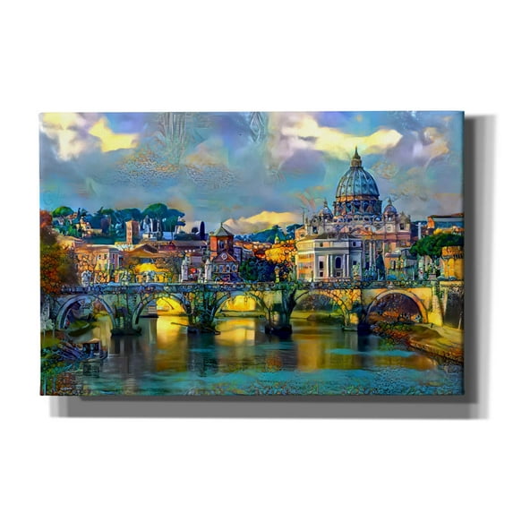Epic Graffiti 'Vatican City Saint Peter Basilica and bridge by day' by Pedro Gavidia, Canvas Wall Art, 60"x40"