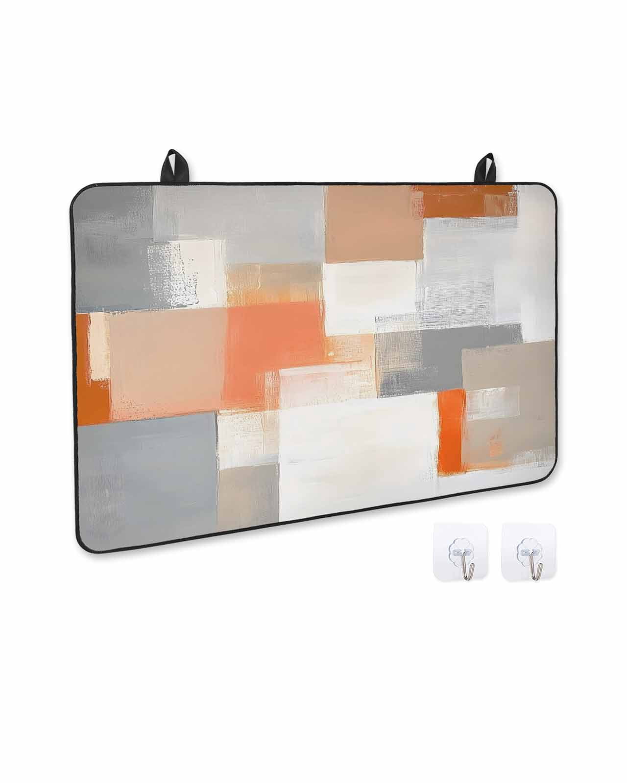 nqOlkjepod Large Induction Cooktop Protector Mat 24"x21", Orange Grey Geometric Stove Top Covers for Electric Stove, Modern Abstract Color Blocks Stove Burner Cover Mats, Glass Top Stove Cover