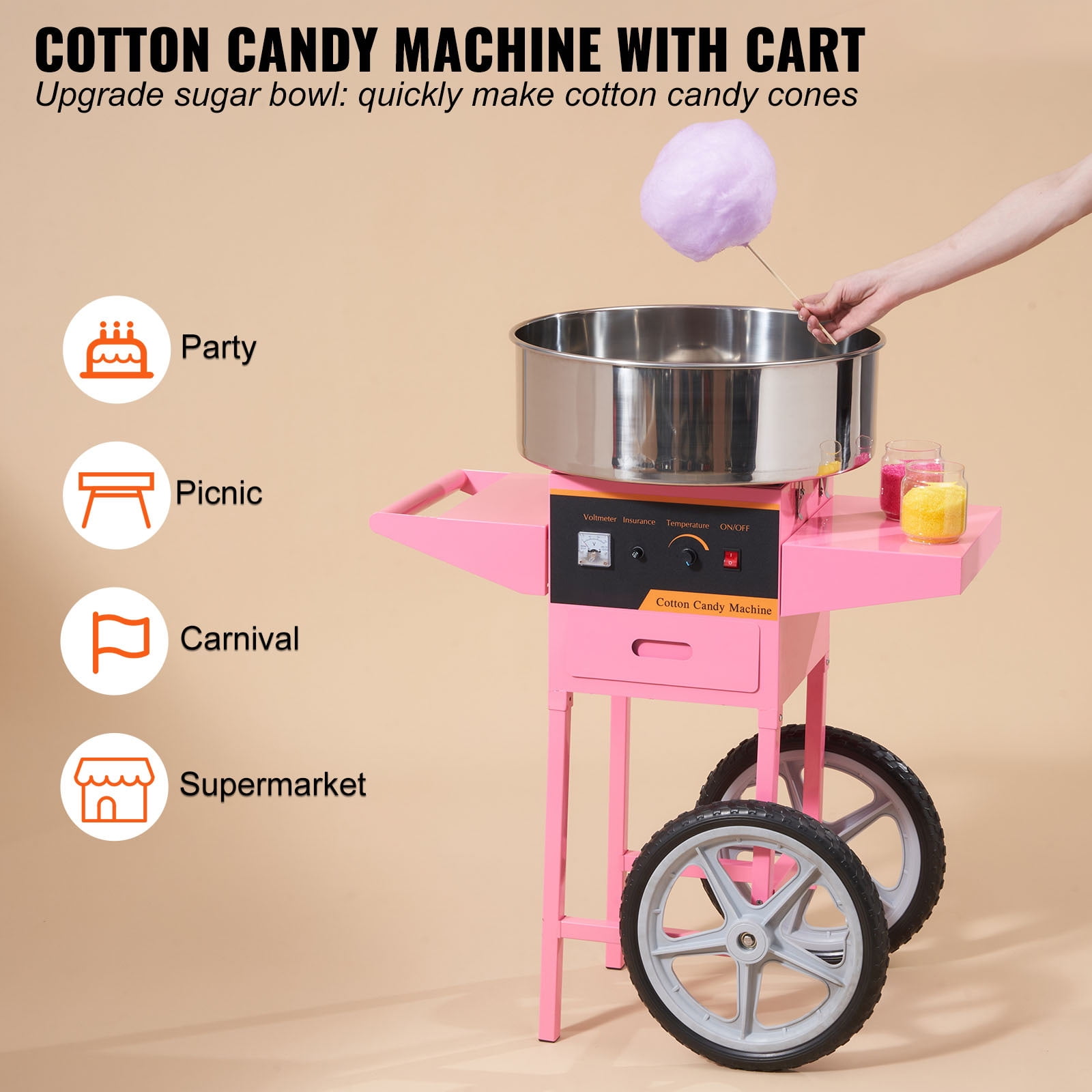 Machine à Barbe à Papa VEVOR 1000W - Bol Inox Pour Fêtes Et Événements