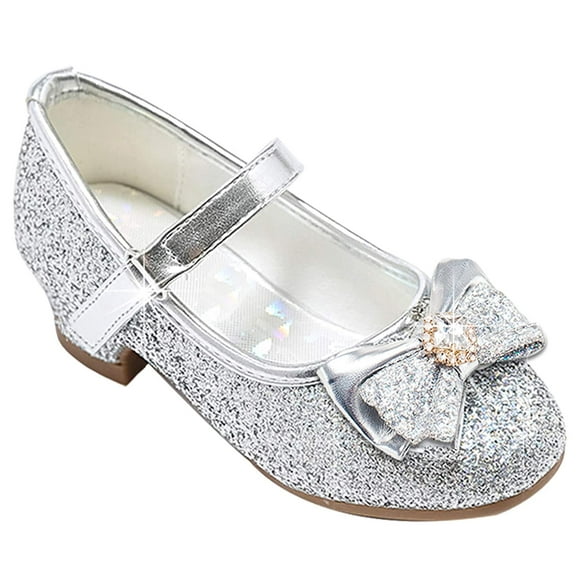 Furdeour Big girls Mary Jane glitter Shoes for Big girls Size 3 Silver Wedding High Heel Shoes girls 11Yr Bridesmaid Flower girl Princess Party Dress Shoes(2701Silver 3)
