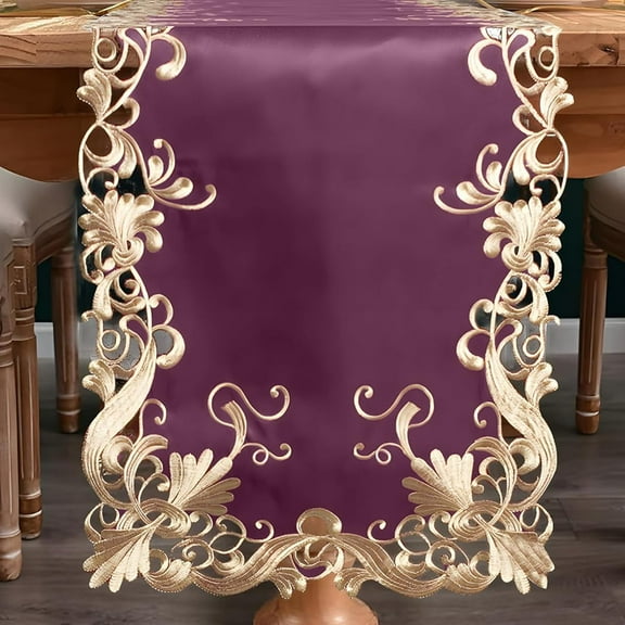 Purple Table Runner - European Embroidery Dresser Decor Scarf for Home Table Decor
