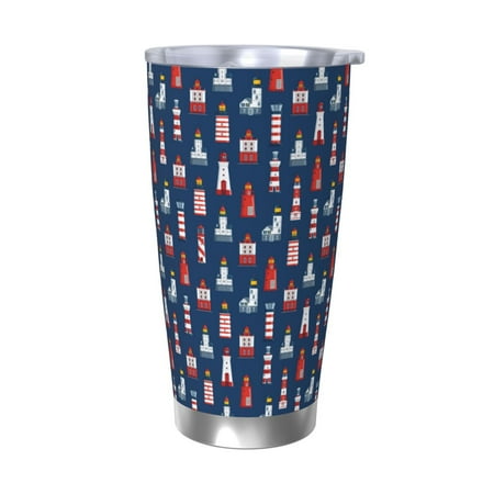 

Susaid Cartoon Lighthouse Print 20oz Car Cup Insulated Coffee Cup Fully Spill Proof Travel Coffee Mug Stainless Steel Tumbler for Work Home Outdoor Car-Without Straw