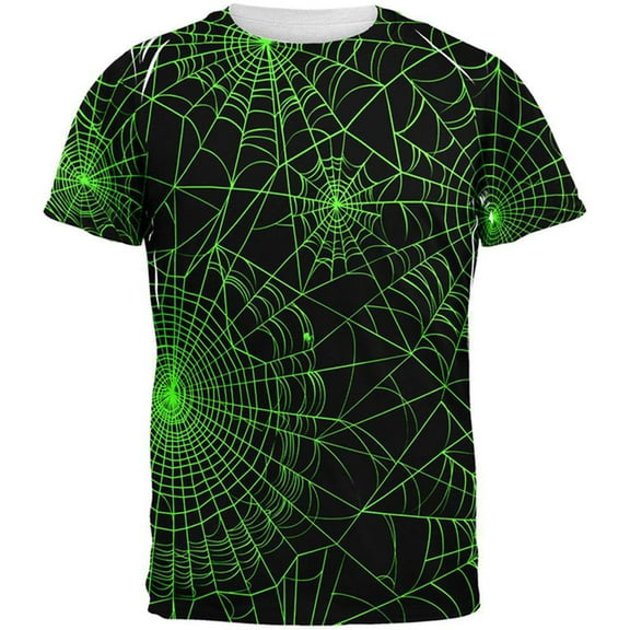 Halloween Spider Webs All Over Adult T-Shirt - Small