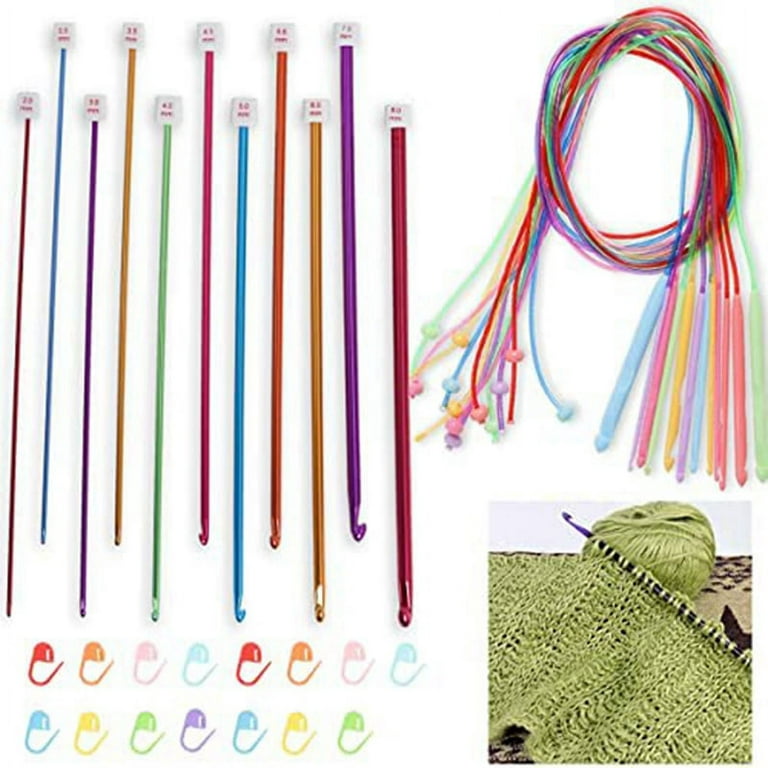 Waydress Tunisian Crochet Hooks Set 2-8 mm Aluminum Afghan Crochet Hooks, 3.5-12 mm Plastic Cable Weave Knitting Needle with Storage B