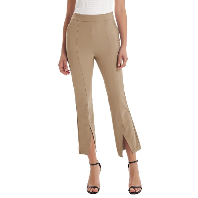 Lucakuins - Pantalones largos casuales para mujer, cintura alta, color sólido, pierna acampanada, pantalones divididos con bolsillos Lucakuins moda