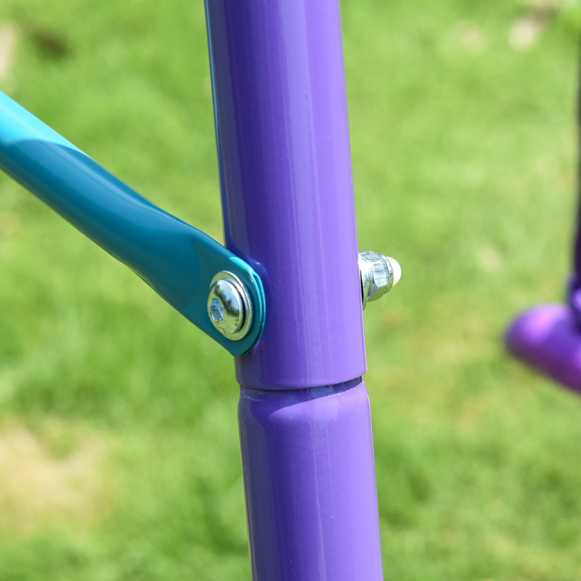 Leumius Metal Swing Set with Glider,Two Swing Seats and Adjustable Height, Outdoor Heavy Duty A-Frame Suitable for Playground,Backyard,Purple