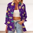thumbnail image 4 of LEKWK Mardi Gras Shirts for Women Fun Party Food Graphic Print Dress Blouses Long Sleeve Button Down Casual Daily Outfits, 4 of 8