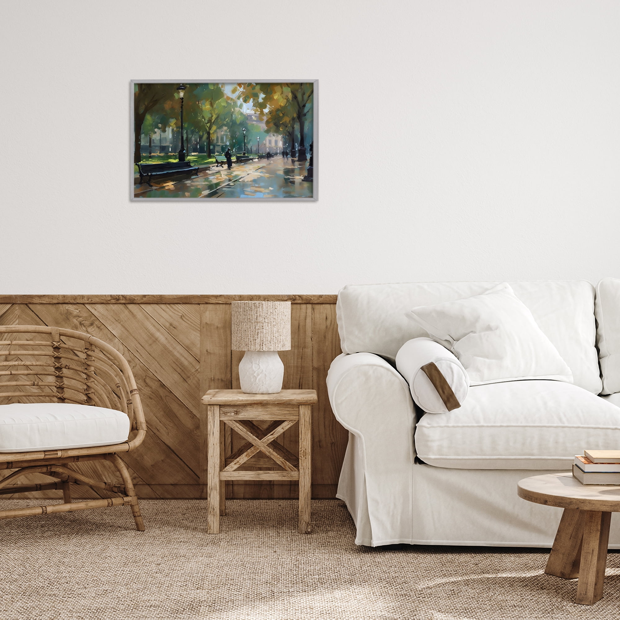 Stupell Industries Park Promenade on Rainy Day Gray Framed Giclee Art, design by Creative Studio