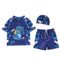 thumbnail image 1 of MIASHUI Boys 2 Piece Rash Guard Swim Set With Matching Trunks And Protective Swim Cap For Youth Swimming Pool And Beach Activities Dark Blue,5-6Years, 1 of 7