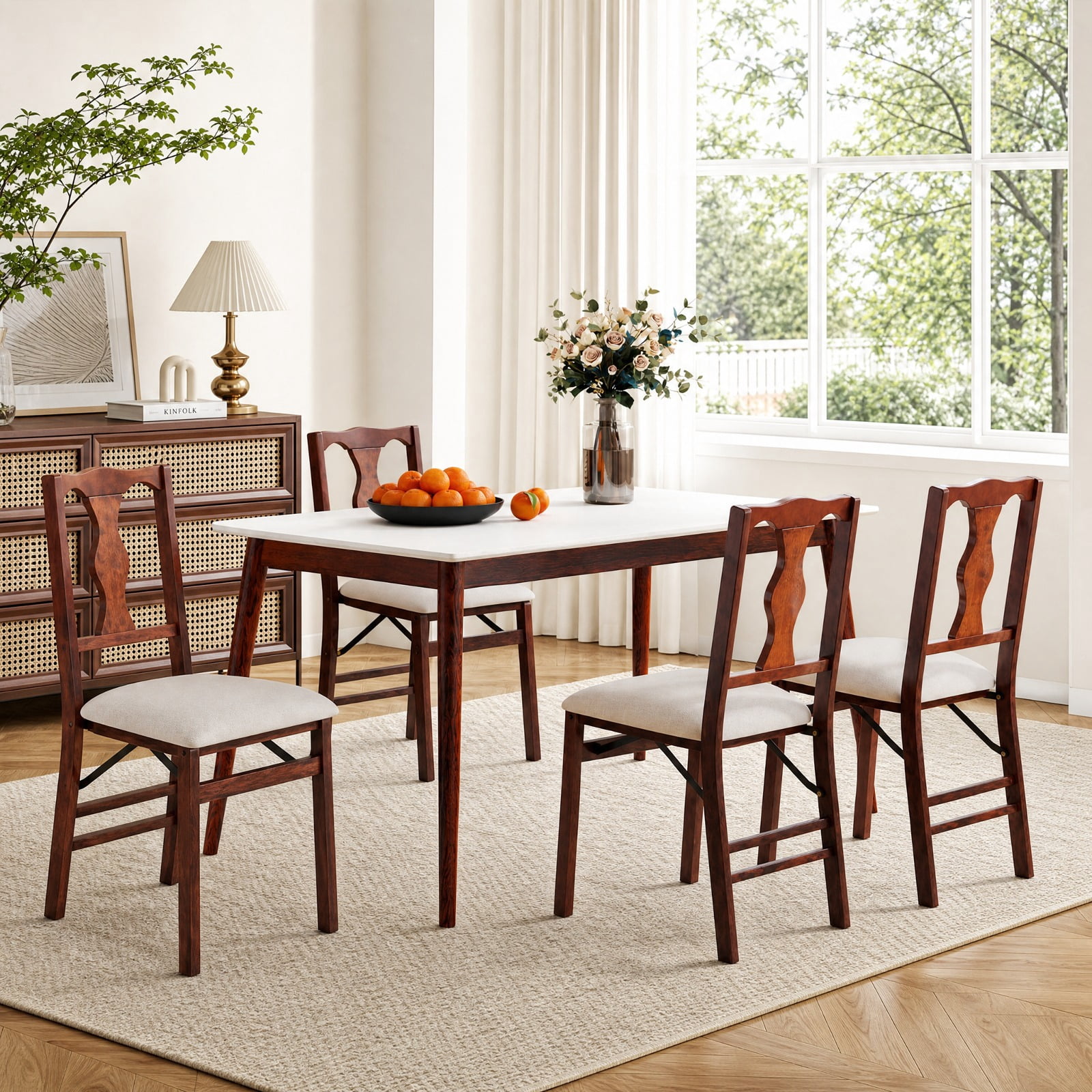 Furnibear Folding Chairs Set of 2 Upholstered Dining Chairs with Comfy Padded Seats for Kitchen Dining Room Living Room Home, Brown