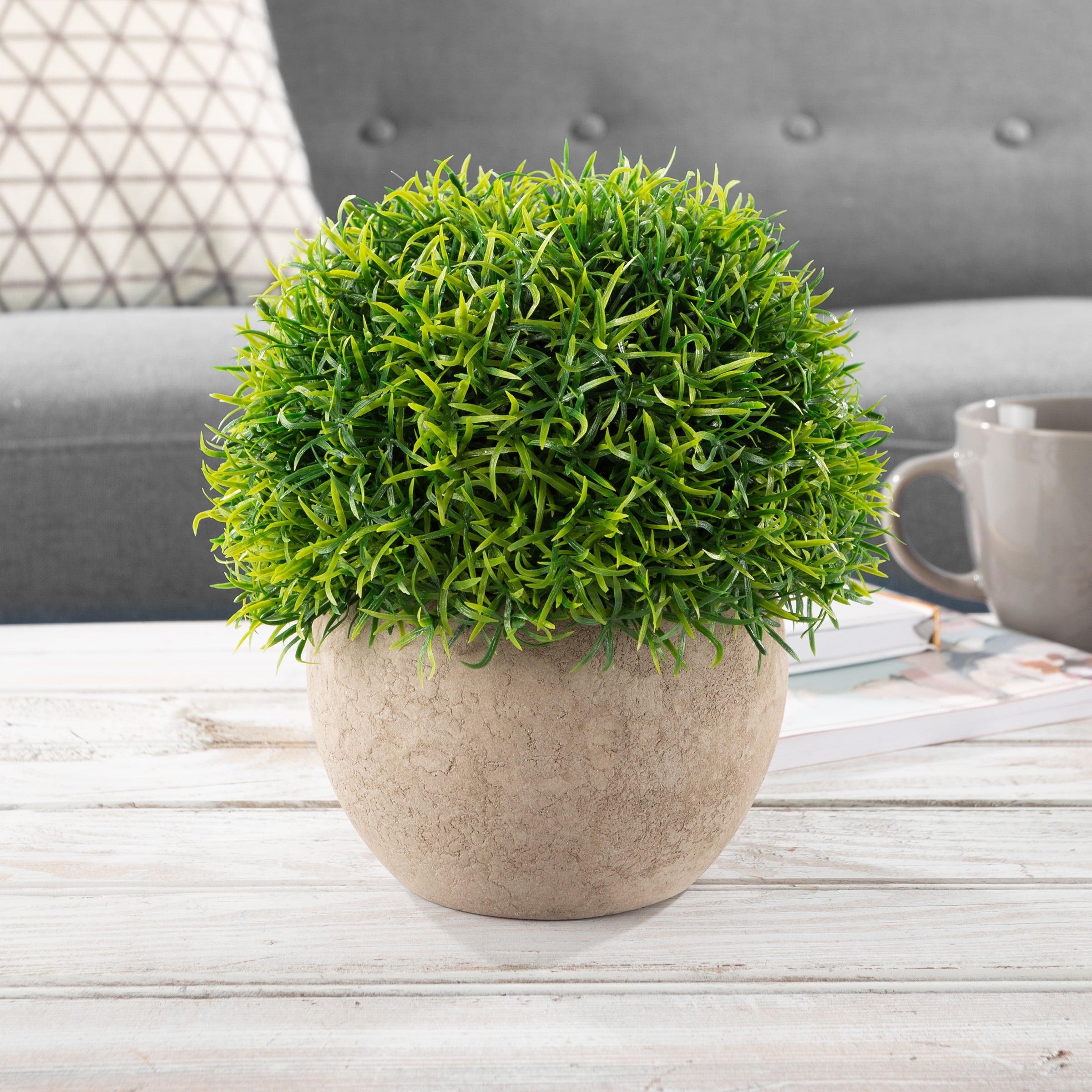 Artificial Benn Grass Plant 7Â” Round Potted Ornamental Greenery for