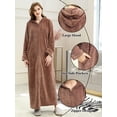 thumbnail image 3 of AMITOFO Long Hooded Robes for Women Soft Warm Fleece Zipper Bathrobe with Pockets and Jacquard Pattern, 3 of 8