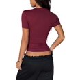 thumbnail image 4 of Gynyvoja Short Sleeve Shirts for Women Round Neck Basic Double Lined Tees Fitted Y2k Crop Tops Wine Red L, 4 of 8