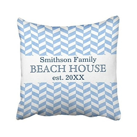 WinHome Square Throw Pillow Covers Vintage Herringbone Blue White Beach House Custom Name Pillowcases Polyester 18 X 18 Inch With Hidden Zipper Home Sofa Cushion Decorative