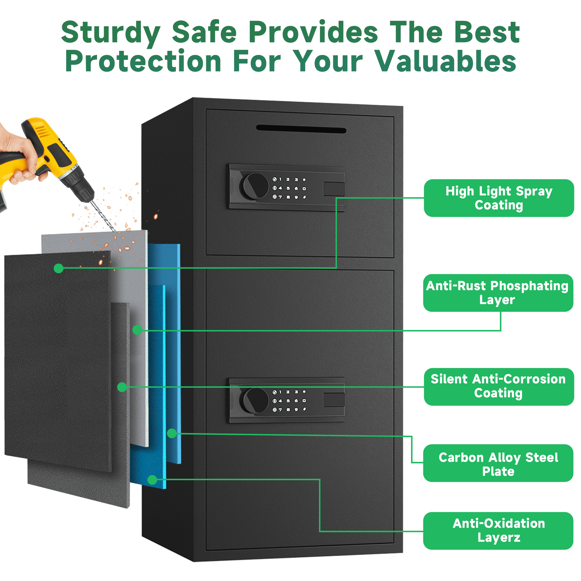Opentiny 6.0 Cuft Large Digital Lock Home Safe Fireproof Waterproof, Anti-Theft Money Safe Box with Deposit Slot & Dual Alarm System, Backlit Keypad Security Document Safe for Home Business Office