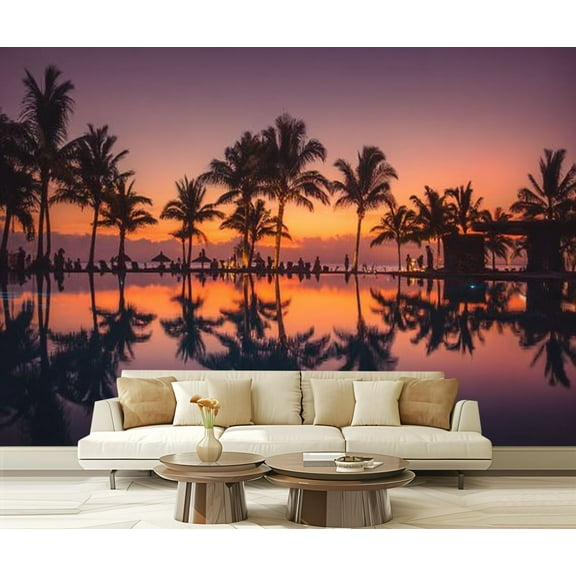 Peel and Stick Wallpaper Waterproof palm tree silhouettes sunset africa Wall Mural Decor Self Adhesive and Removable 69in x 98in