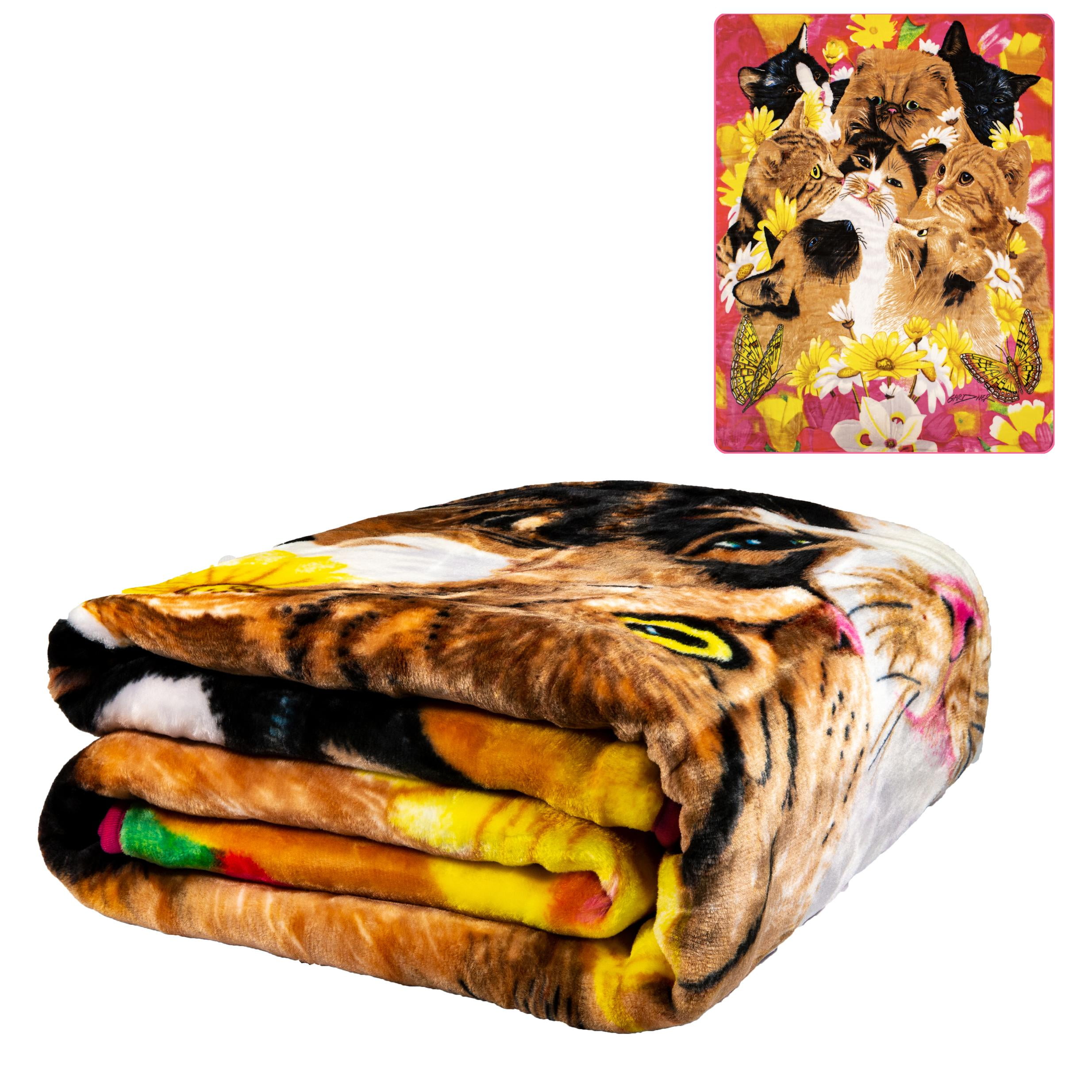 Plush Throw Blanket 10 Cats Queen Bed 79\"x 95\" Faux Fur Blanket