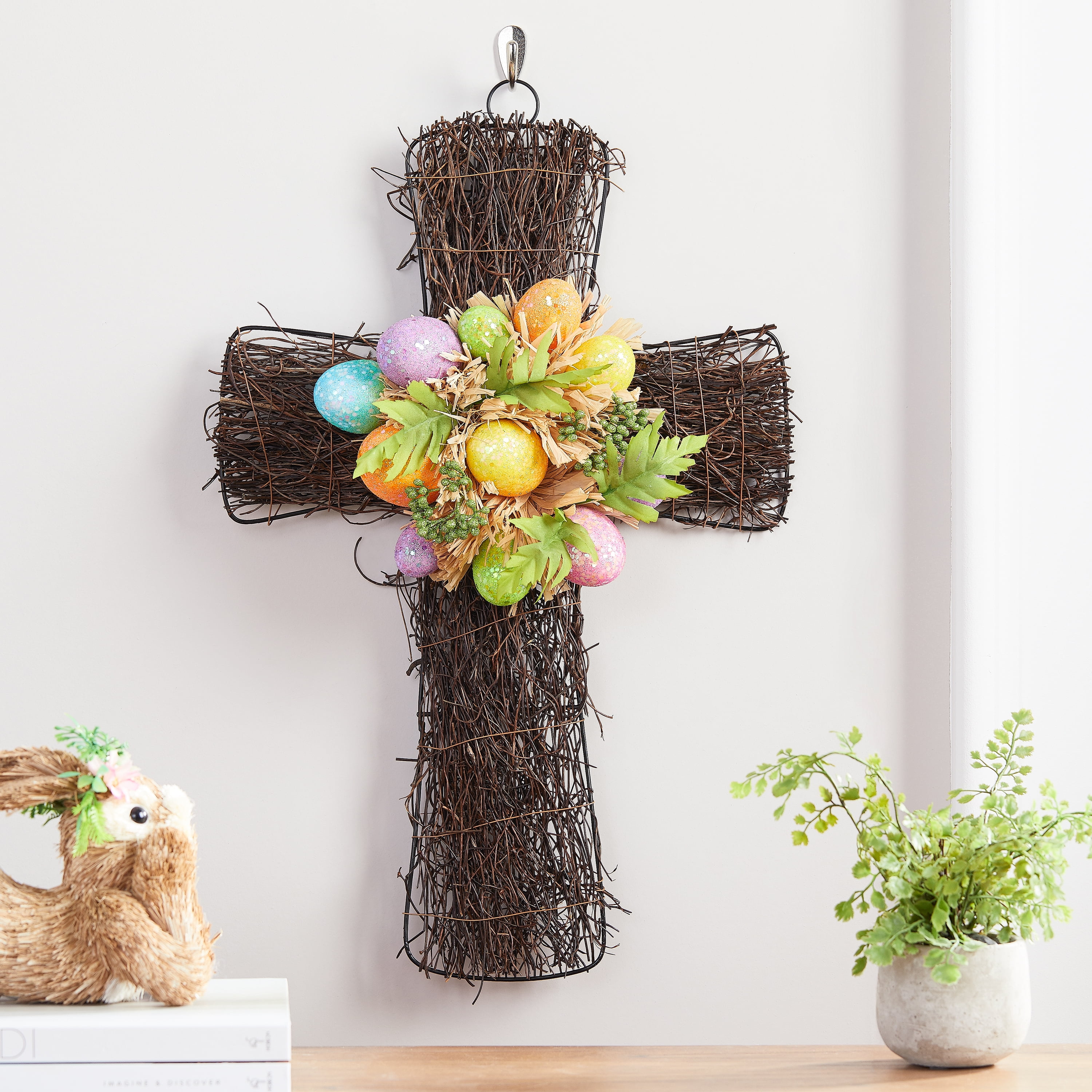 Way To Celebrate 20" Easter Cross with Bright Glitter Multicolor Eggs