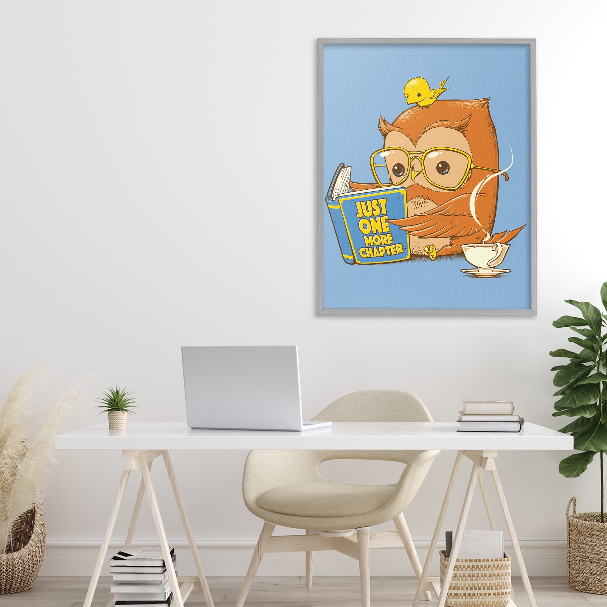 Stupell Industries One More Chapter Owl Gray Framed Giclee Art, design by Tobe Fonseca