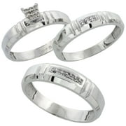 sterling silver diamond trio wedding ring set his 55mm hers 4mm rhodium finish - Wedding Ring Trio Sets sterling silver diamond trio wedding ring set his 55mm hers 4mm rhodium finish - Wedding Ring Trio Sets