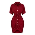 thumbnail image 6 of Dolkfu Red Women Clothing Collared Mini Irregular High Low Hem Short Sleeve Shirt Dress Slim Refined Solid Modern Dresses Red,Xxl, 6 of 6