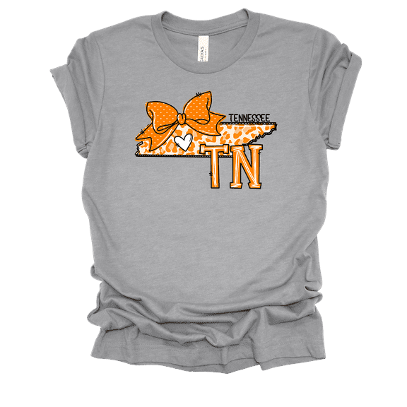 Trenz Shirt Company Tennessee Leopard Print Bow Womens Short Sleeve T-shirt-Athletic Grey-X-Large