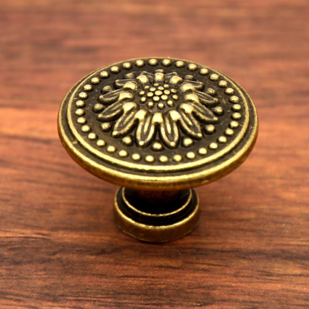 ABCISI 8 PCs Vintage Antique Brass Knobs Handles – Cabinet Knobs Pulls Handles with Distressed Antique Brass Finish - Diameter 1.2" (31 mm) & Height 1" (25 mm)