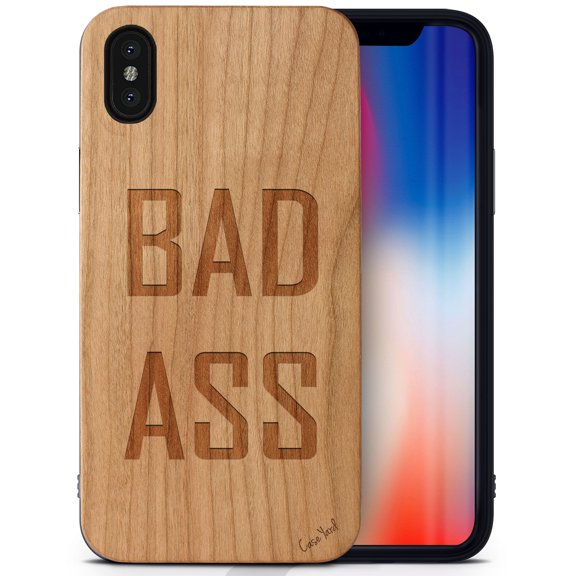 Case Yard Wooden Case Outside Soft TPU Silicone, Slim Fit Shockproof Wood Protective Phone Cover for Girls Boys Men and Women, Supports Wireless Charging Bad Ass Design case for iPhone-X