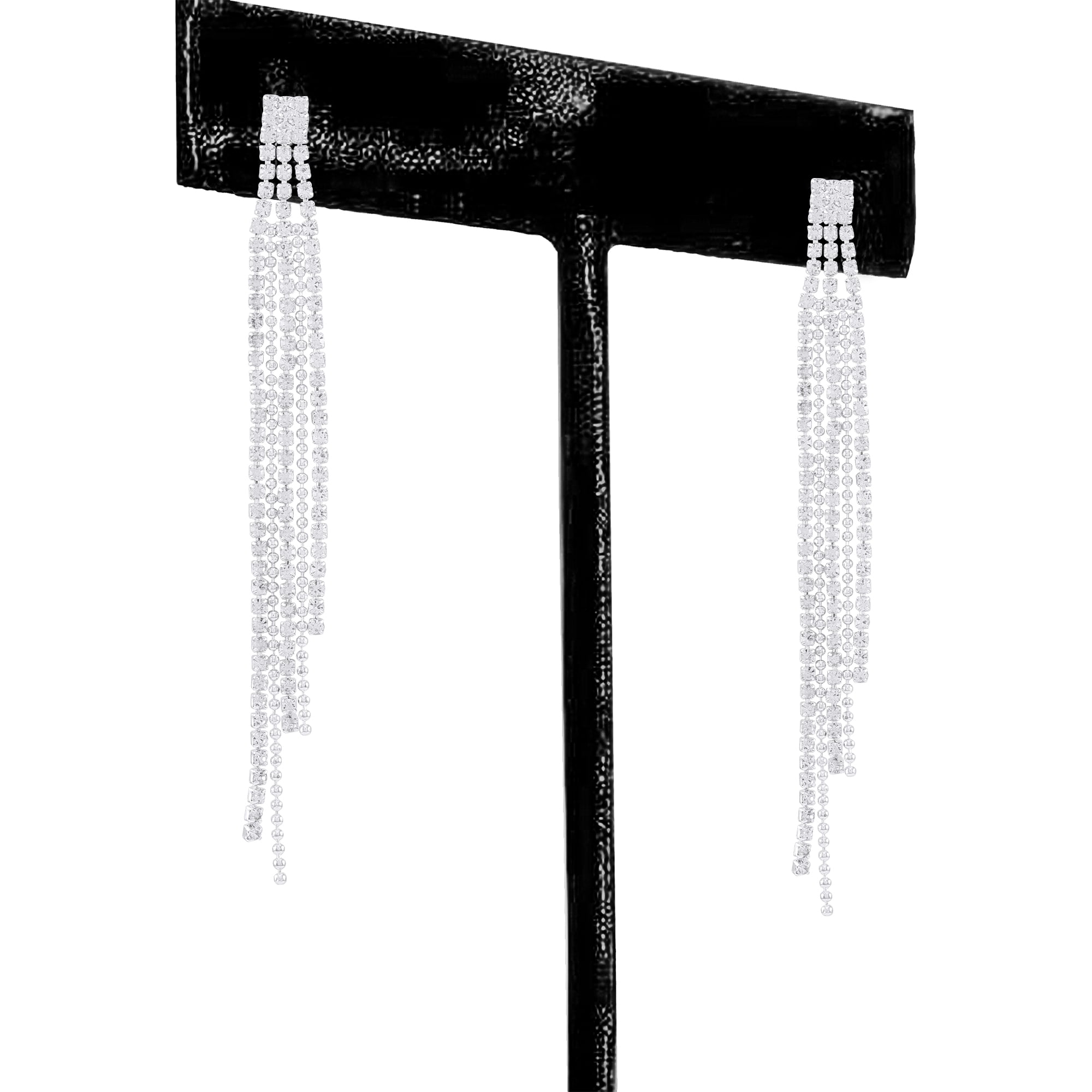 Time and Tru Women's Bold Rhinestone Chain Drop Silver Tone Earrings.