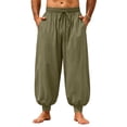 thumbnail image 2 of Mens Harem Pants Casual Elastic Waist Drawstring Baggy Hippie Trousers Linen Boho Yoga Beach Pants M, 2 of 7