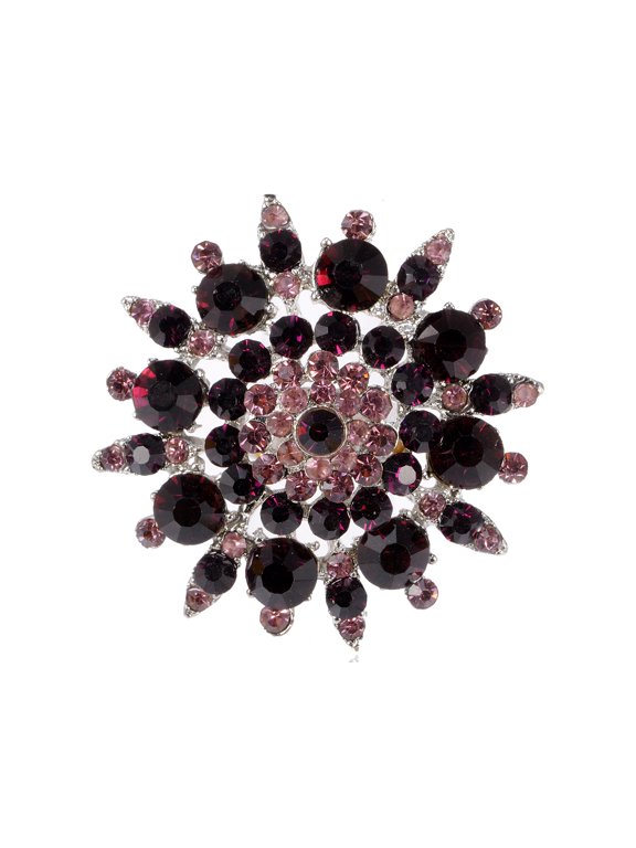Amethyst Purple Crystal Flower Snowflake Wedding Floral Bouquet Statement Cocktail Ring