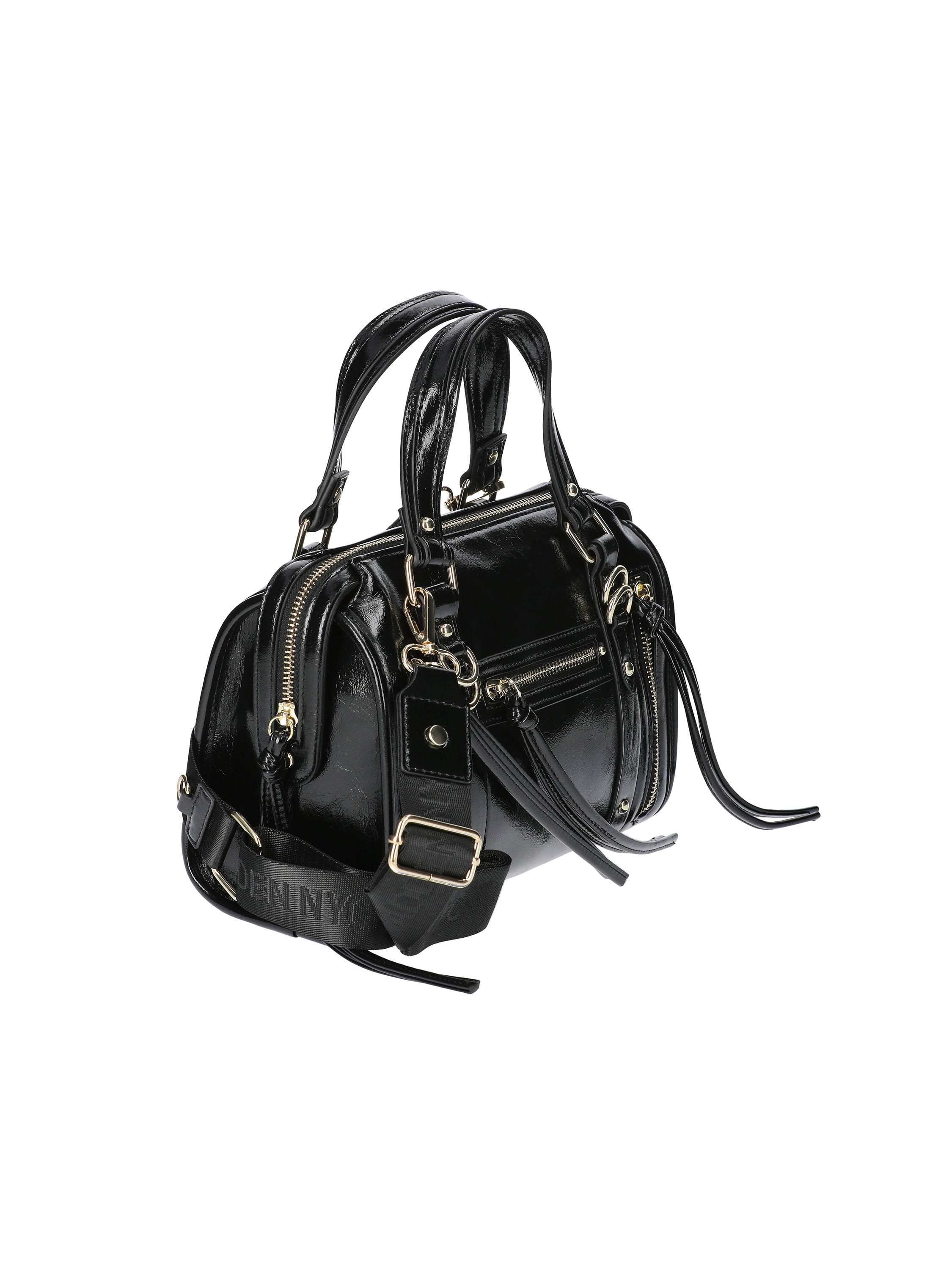 Madden NYC Women's Soft Zipper Satchel Handbag, Black Shine