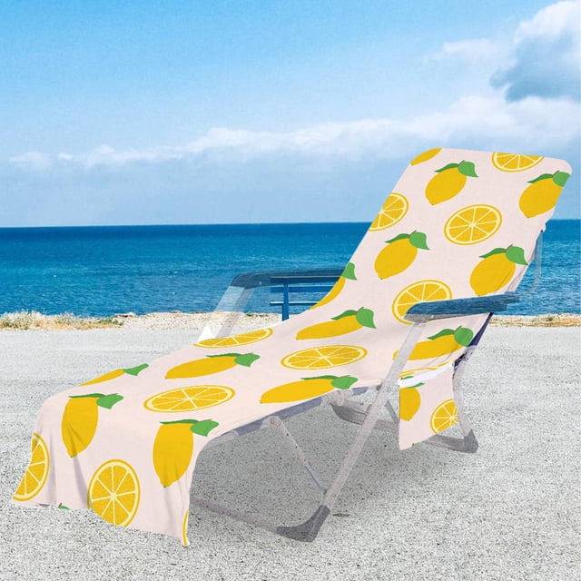 Funda para silla de playa con bolsillos laterales - Funda de toalla de microfibra para tumbona de piscina, tumbona y para tomar el sol al aire libre