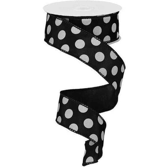 1.5" Big Polka Dot Ribbon: Black White (10 Yards)