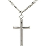 Brilliance Fine Jewelry Sterling Silver Cross on Stainless Steel Necklace, 24"