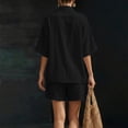 thumbnail image 4 of Women's Solid Color Short Sleeved Shirt And Shorts Solid Color V-Neck Linen Set, 4 of 8