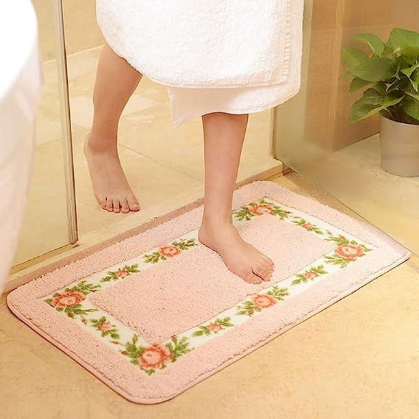 Xiao Hua Elegante alfombra de baño con diseño de rosas, suave, antideslizante y absorbente, color rosa, 40 x 60 cm