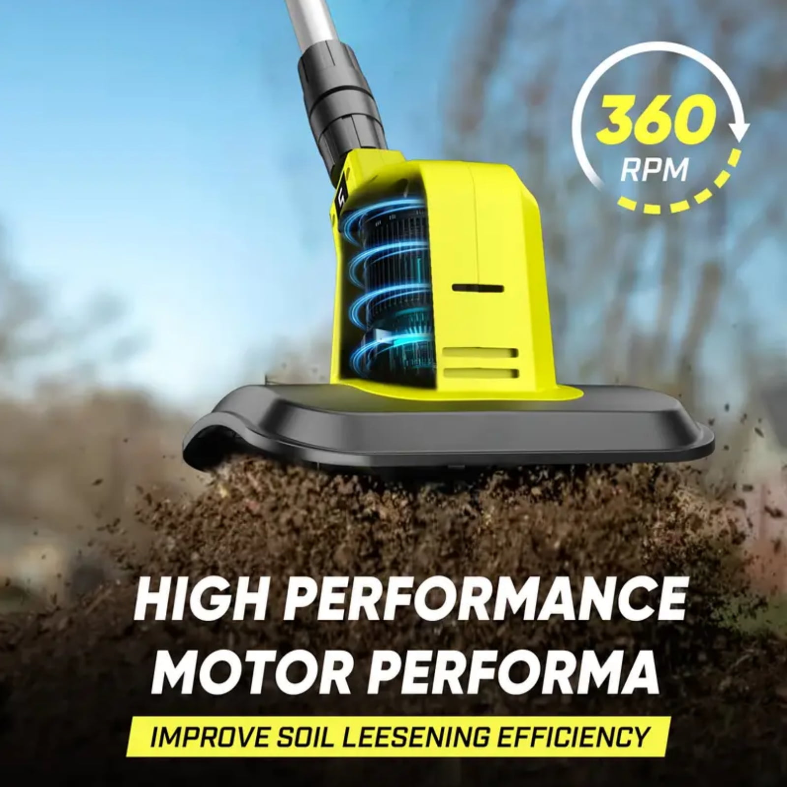 Rvchic 24V Cordless Tiller Cultivator with 2x2000mAh Batteries,360RPM High-Speed,4"Width x 6"Depth for Lawn/Gardening/Soil Cultivation 4 Blades