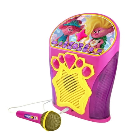 eKids - DreamWorks Trolls Bluetooth Karaoke with Sing-Along Microphone and EZ Link Technology - Pink