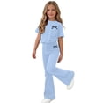 thumbnail image 4 of mgoYE Girls 2 Piece Outfits Kids Cute Sweatsuit Short Sleeve Tops Pants Set Teen Summer Trendy Clothing Set 7T 8T 9T 10T 11T 12T, 4 of 7