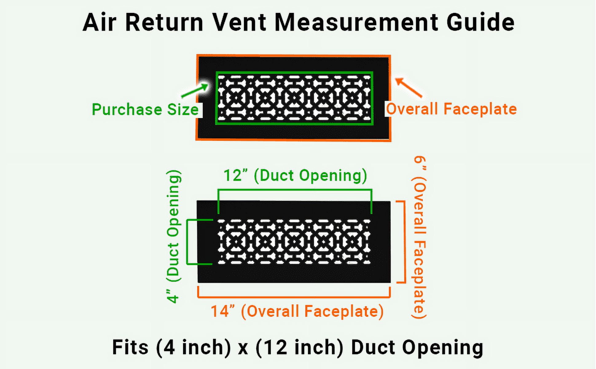Achtek AIR RETURN 4"x12" Duct Opening (Overall Size 6"x14") | Heavy Cast Aluminum Air Grille HVAC Duct || Powder Coated